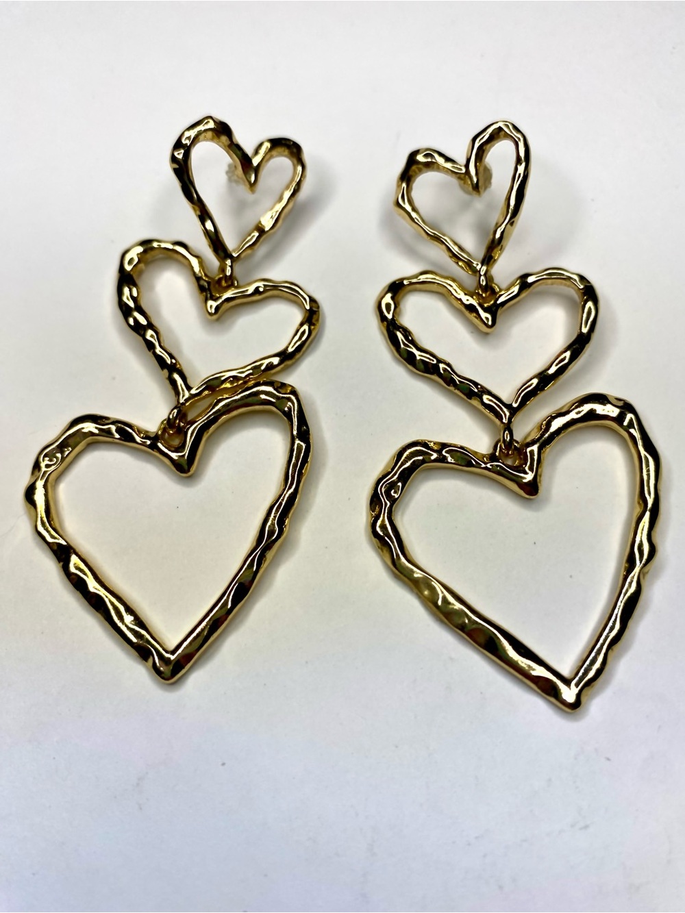 Gold Triple Heart Drop Earrings - Women Jewelry